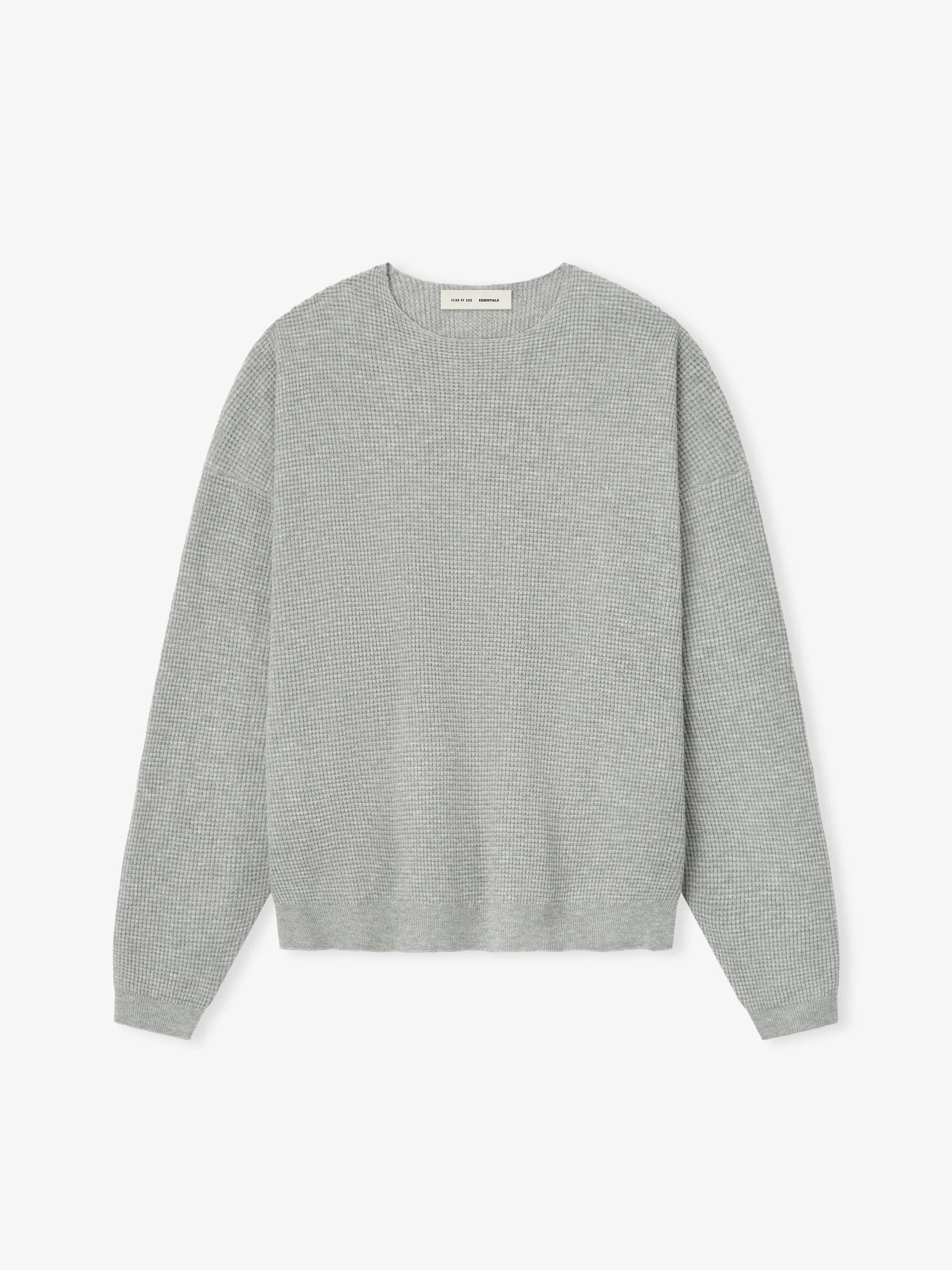 WAFFLE LONG SLEEVE CREW SWEATER  - CONCRETE HEATHER